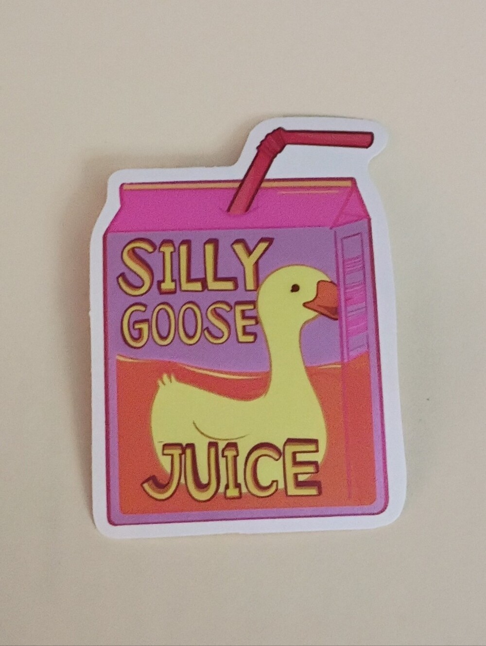 10/$10 Stickers Decal - Silly Goose Juice Yellow Goose On Pink Orange Juicebox 2